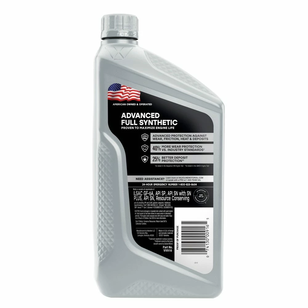 Valvoline Advanced Full Synthetic SAE 0W-20 Motor Oil, 1 Quart - VV916 2 Valvoline Advanced Full Synthetic SAE 0W-20 Motor Oil, 1 Quart - VV916 - Image 2