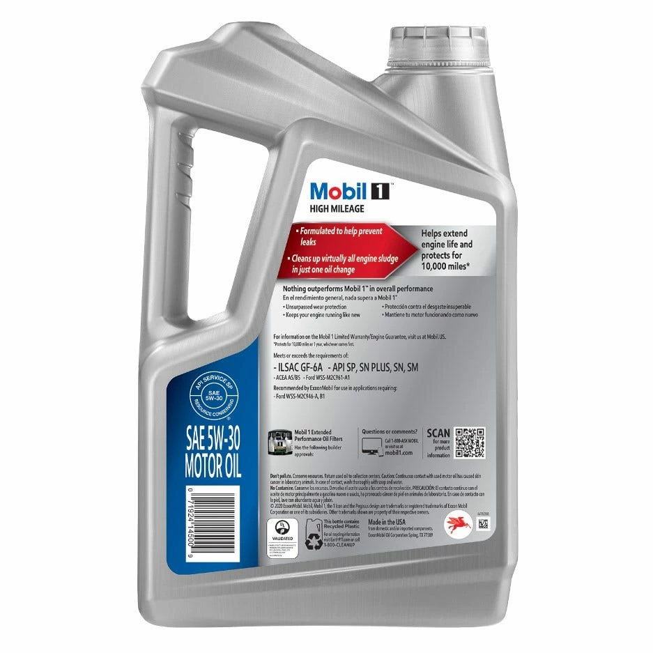 Mobil 1 High Mileage Full Synthetic Motor Oil 5W-30, 5 Quart - 120769 - Greases & Lubricants 2 Mobil 1 High Mileage Full Synthetic Motor Oil 5W-30, 5 Quart - 120769 - Greases & Lubricants - Image 2