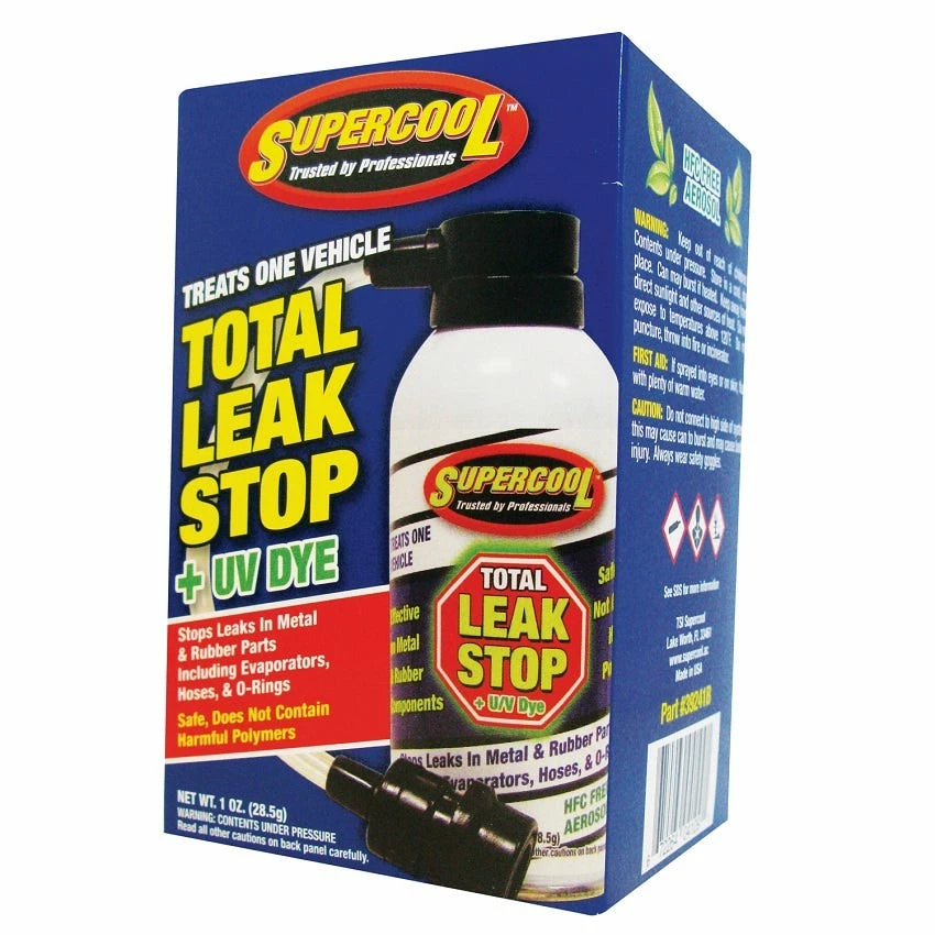 TSI Supercool Total Leak Stop with U/V Dye 1 oz in HFC Free Domed Can with Applicator in Retail Box - Treats 1 Vehicle - 39241B - Automotive Chemicals & Compounds 1 TSI Supercool Total Leak Stop with U/V Dye 1 oz in HFC Free Domed Can with Applicator in Retail Box - Treats 1 Vehicle - 39241B - Automotive Chemicals & Compounds
