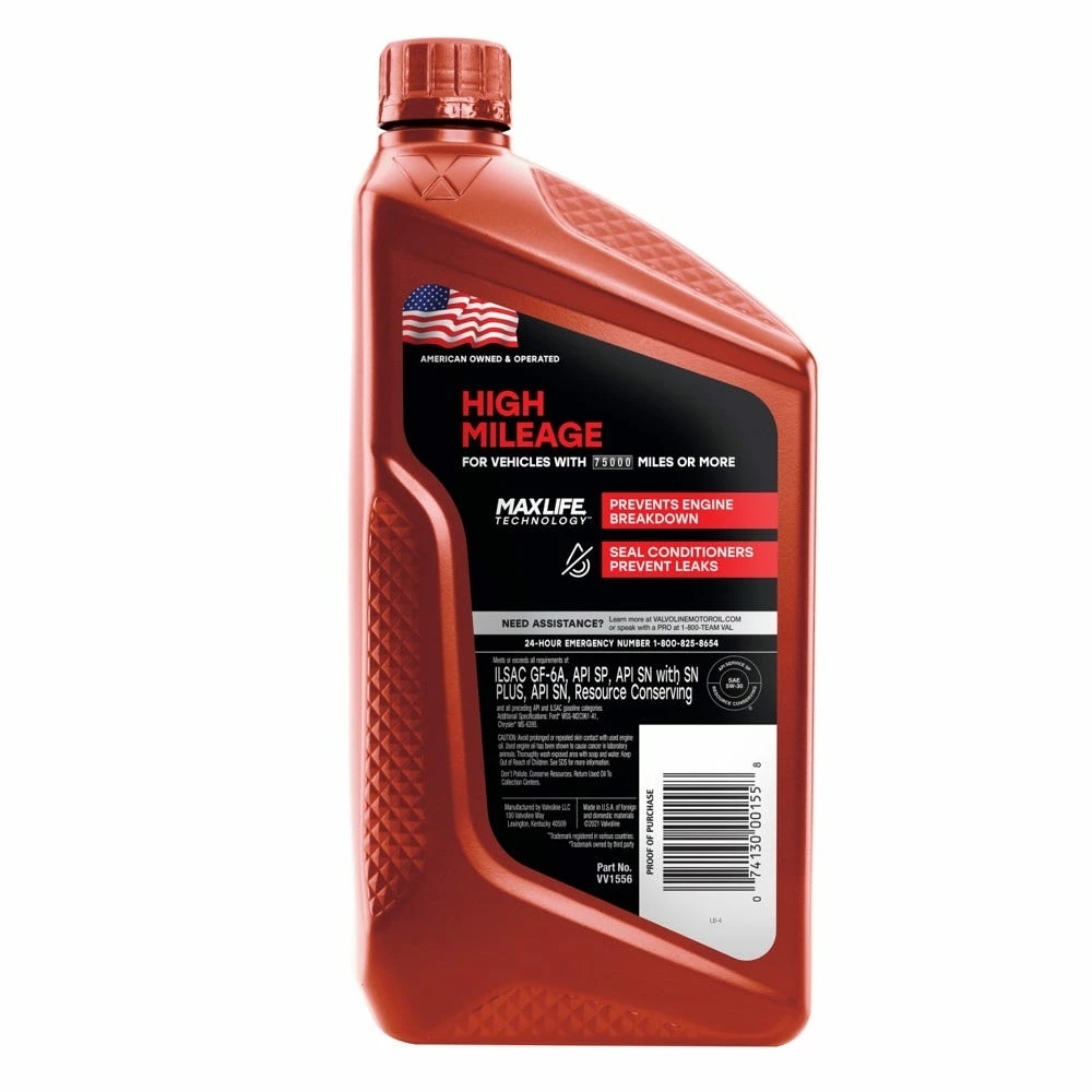 Valvoline High Mileage with MaxLife Technology SAE 5W-30 Synthetic Blend Motor Oil, 1 Quart - VV1556 2 Valvoline High Mileage with MaxLife Technology SAE 5W-30 Synthetic Blend Motor Oil, 1 Quart - VV1556 - Image 2