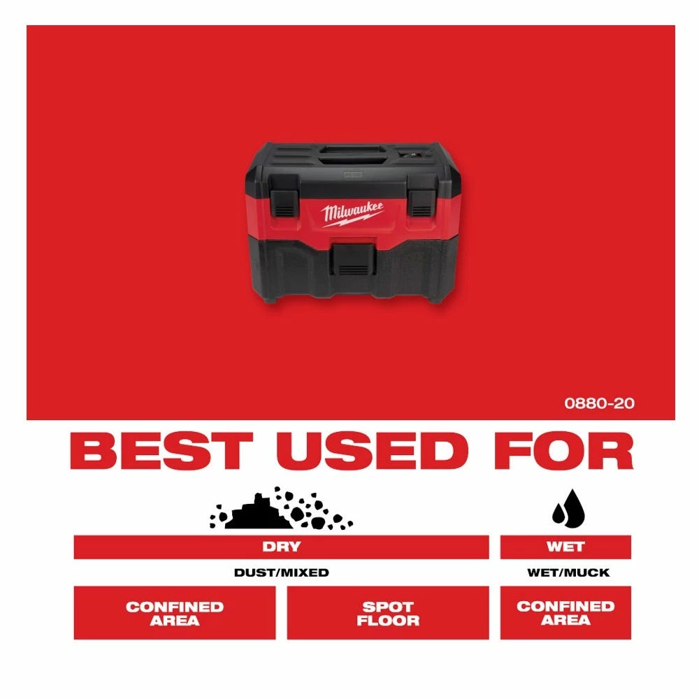 Milwaukee M18 18Volt Lithium Ion Cordless 2-Gallon Wet/Dry Vacuum Bare Tool Only - 0880-20 - Shop Vacuums 13 Milwaukee M18 18Volt Lithium Ion Cordless 2-Gallon Wet/Dry Vacuum Bare Tool Only - 0880-20 - Shop Vacuums - Image 13