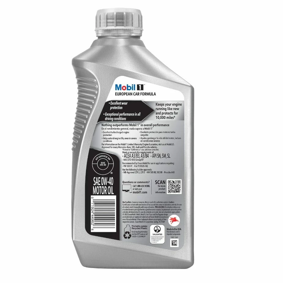 Mobil 1 FS European Car Formula Full Synthetic Motor Oil 0W-40, 1 Quart - 112628 2 Mobil 1 FS European Car Formula Full Synthetic Motor Oil 0W-40, 1 Quart - 112628 - Image 2