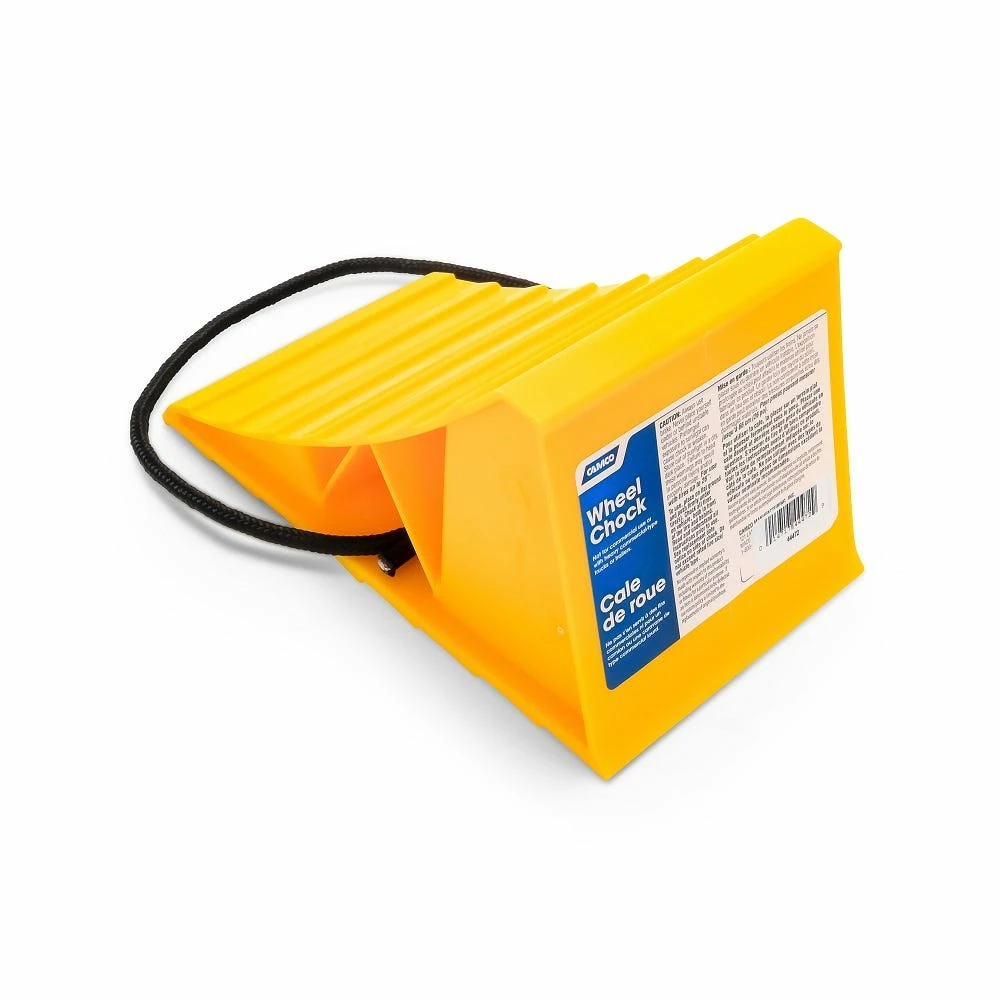 Camco Wheel Chock with Rope Yellow - 44472 - Exterior Accessories 1 Camco Wheel Chock with Rope Yellow - 44472 - Exterior Accessories