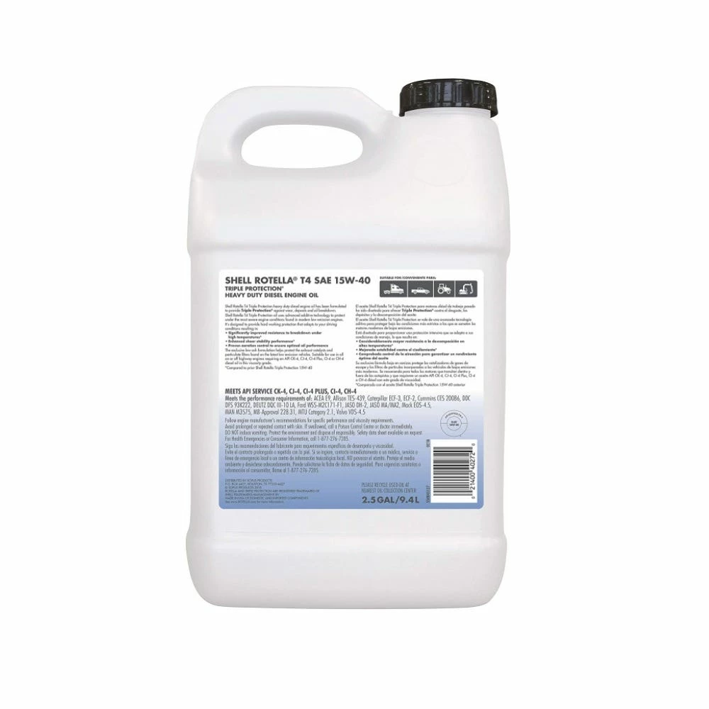 Shell Rotella T4 15W40 Heavy Duty Diesel Oil, 2.5 Gallon -550045127 - Motor Oil 2 Shell Rotella T4 15W40 Heavy Duty Diesel Oil, 2.5 Gallon -550045127 - Motor Oil - Image 2