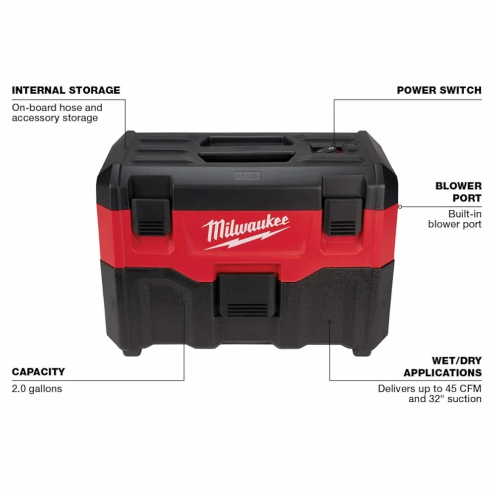 Milwaukee M18 18Volt Lithium Ion Cordless 2-Gallon Wet/Dry Vacuum Bare Tool Only - 0880-20 - Shop Vacuums 11 Milwaukee M18 18Volt Lithium Ion Cordless 2-Gallon Wet/Dry Vacuum Bare Tool Only - 0880-20 - Shop Vacuums - Image 11