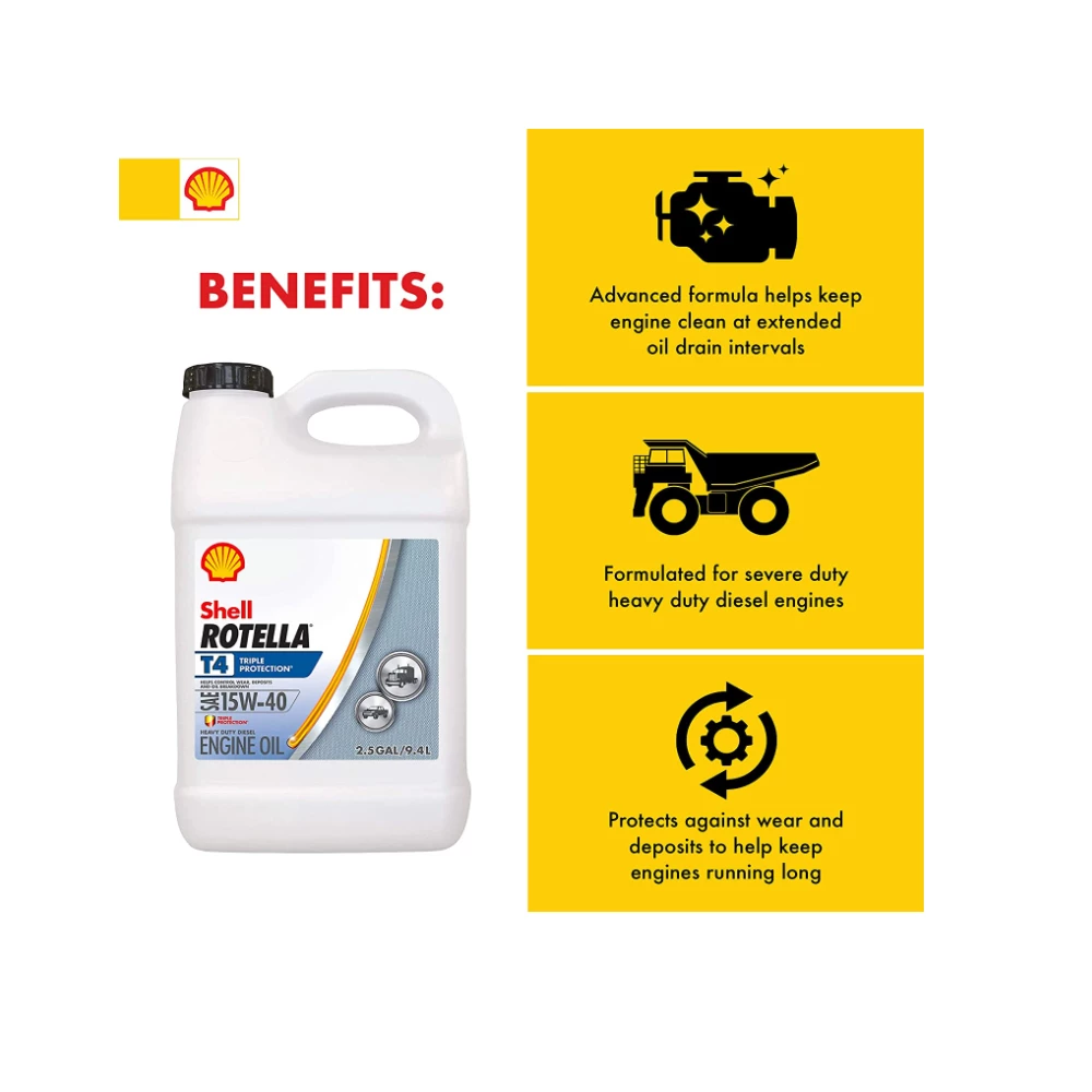Shell Rotella T4 15W40 Heavy Duty Diesel Oil, 2.5 Gallon -550045127 - Motor Oil 3 Shell Rotella T4 15W40 Heavy Duty Diesel Oil, 2.5 Gallon -550045127 - Motor Oil - Image 3