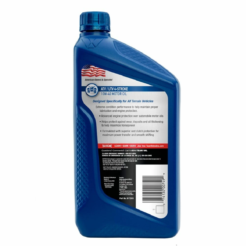 Valvoline ATV 4-Stroke 10W-40 Oil, 1 Quart - 817263 - Motor Oil 2 Valvoline ATV 4-Stroke 10W-40 Oil, 1 Quart - 817263 - Motor Oil - Image 2